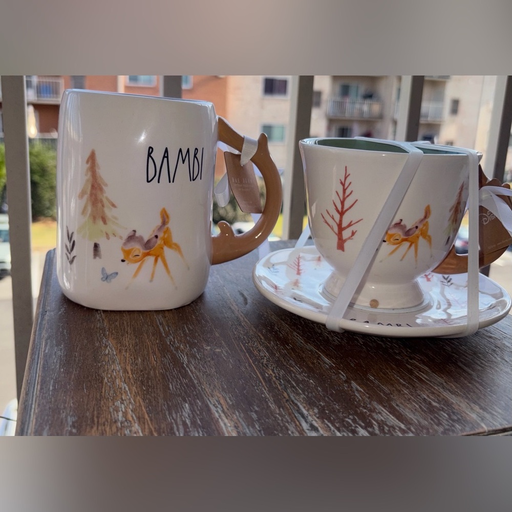 Rae Dunn Disney Bambi Mug & Tea Cup w/ Saucer Plate Set